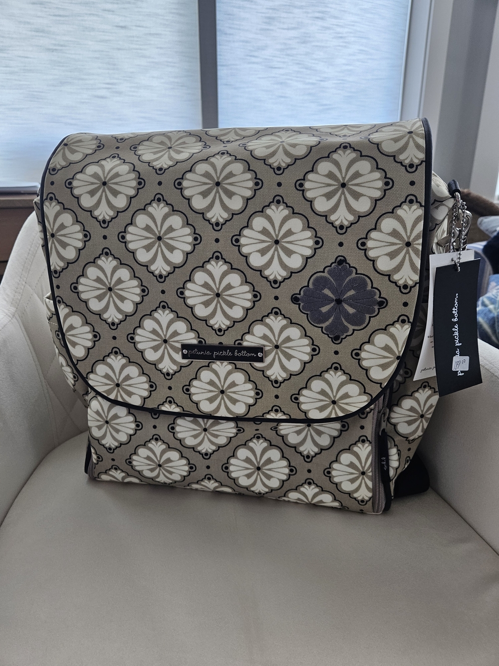 Petunia Pickle Bottom Beige Patterned Diaper Bag Backpack